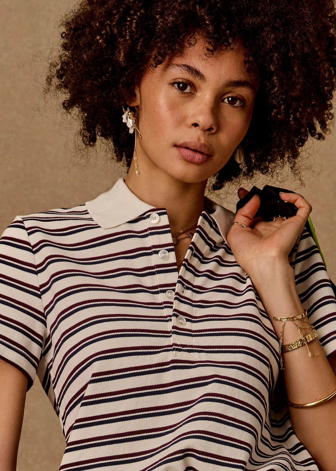 The Upside Sophie Cropped Polo Shirt Stripe