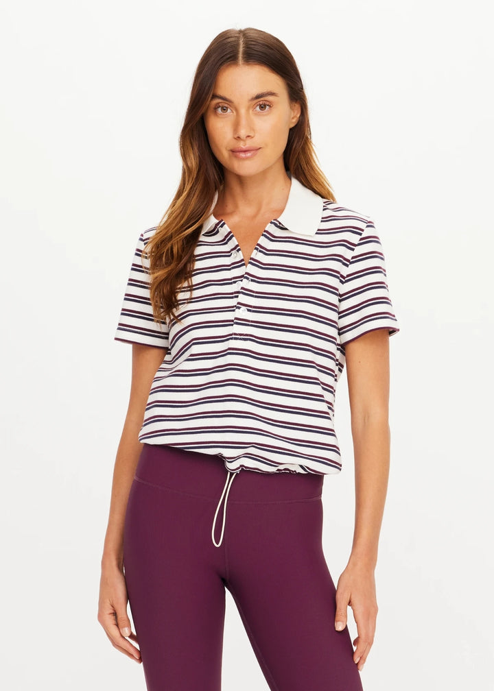 The Upside Sophie Cropped Polo Shirt Stripe