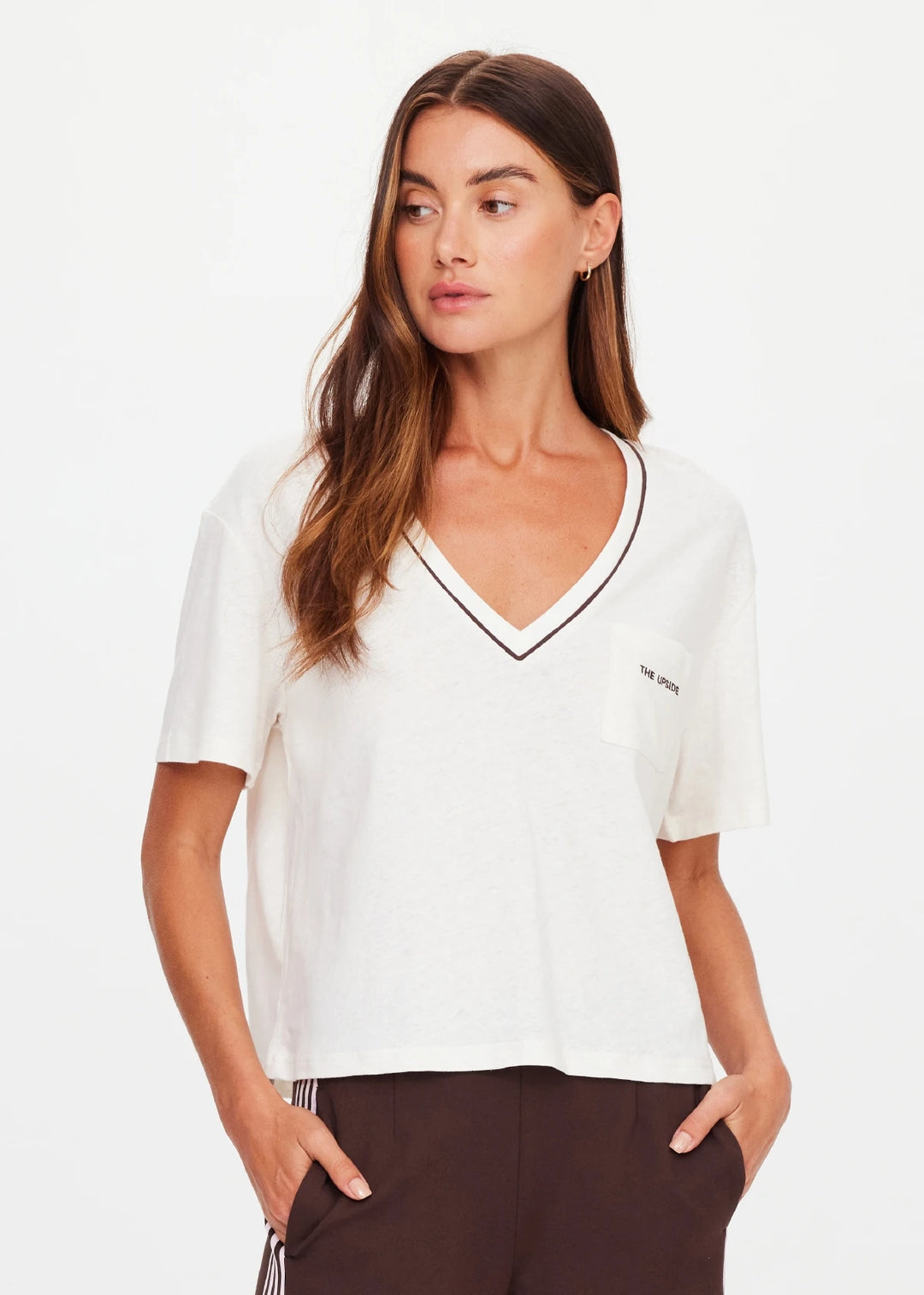 The Upside Elina V Neck Tee Coconut