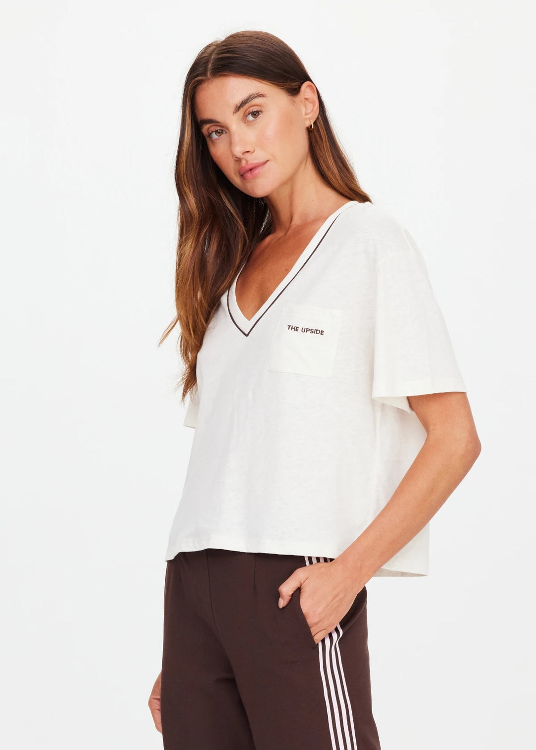 The Upside Elina V Neck Tee Coconut