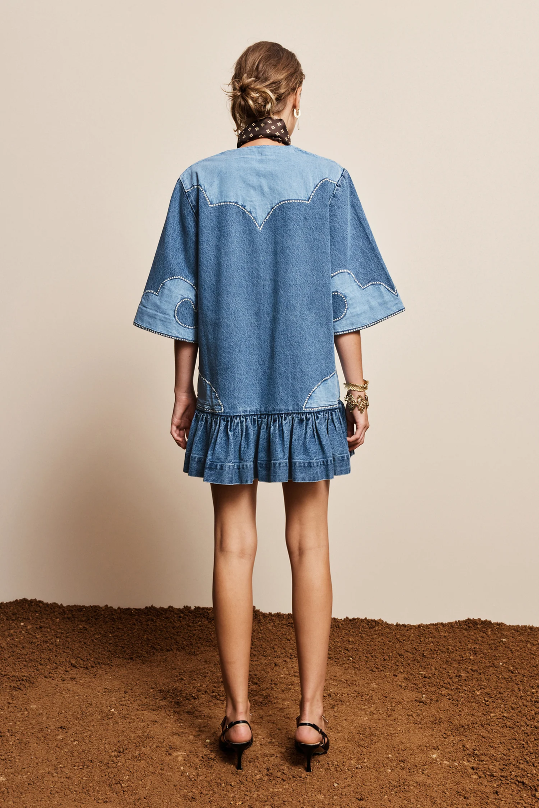 Alemais Jesse Denim Applique Mini Dress