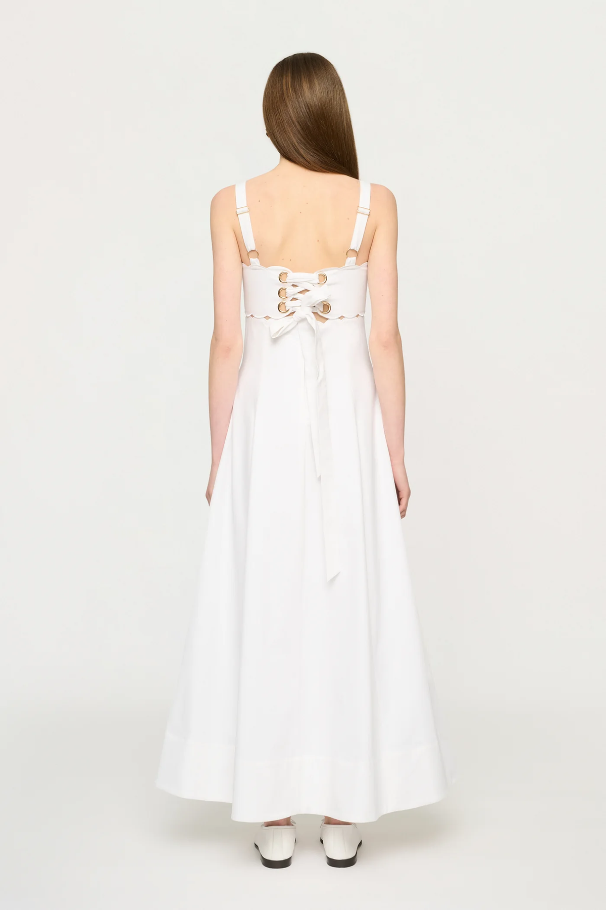 clea white piera maxi dress Clea Piera Cotton-Poplin Midi Dress in White