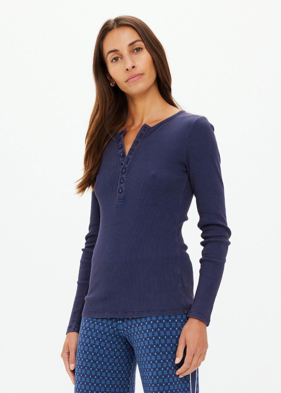 The Upside - Ness Ribbed Long Sleeve Top - Washed Denim