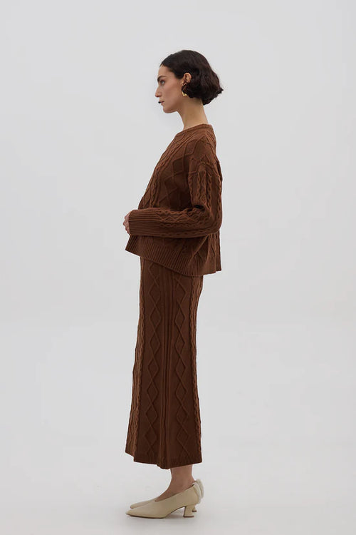 Iris and Wool - Heart Cable Sweater - Chocolate