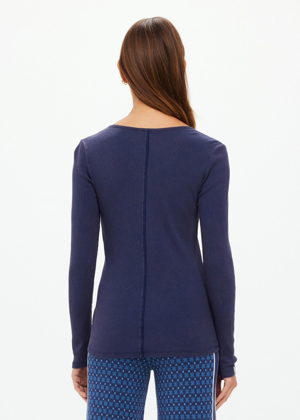 The Upside - Ness Ribbed Long Sleeve Top - Washed Denim