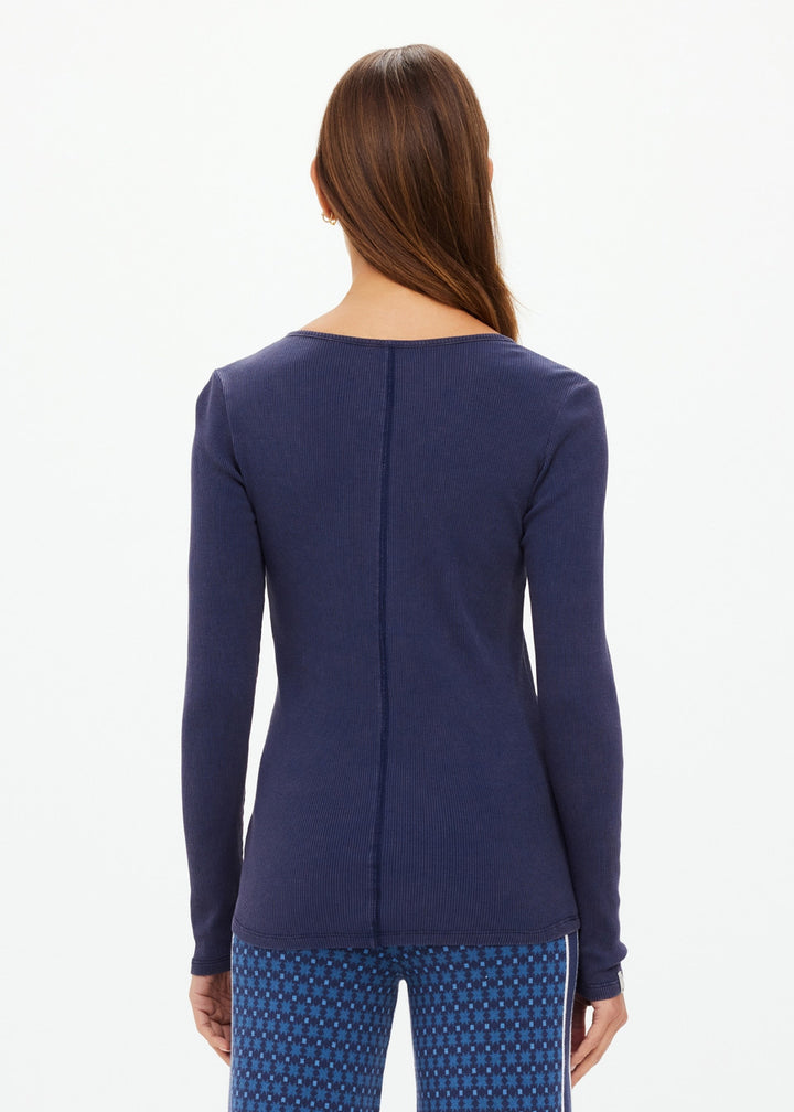 The Upside - Ness Ribbed Long Sleeve Top - Washed Denim