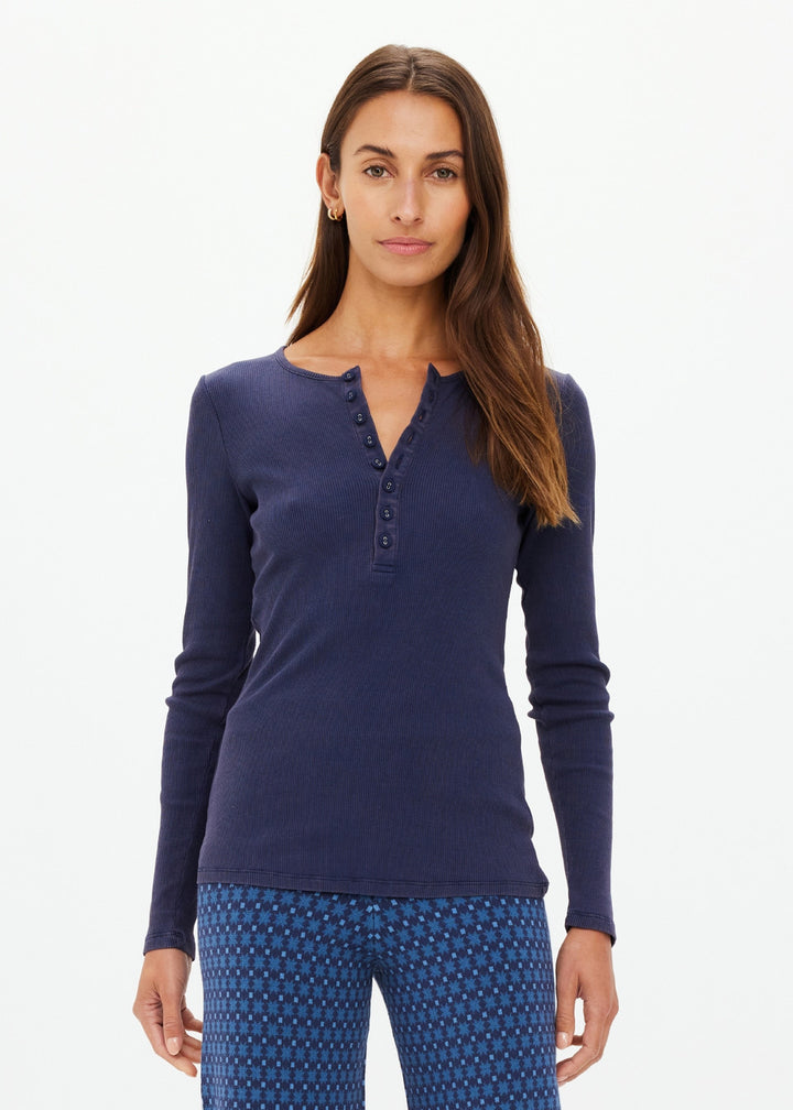 The Upside - Ness Ribbed Long Sleeve Top - Washed Denim