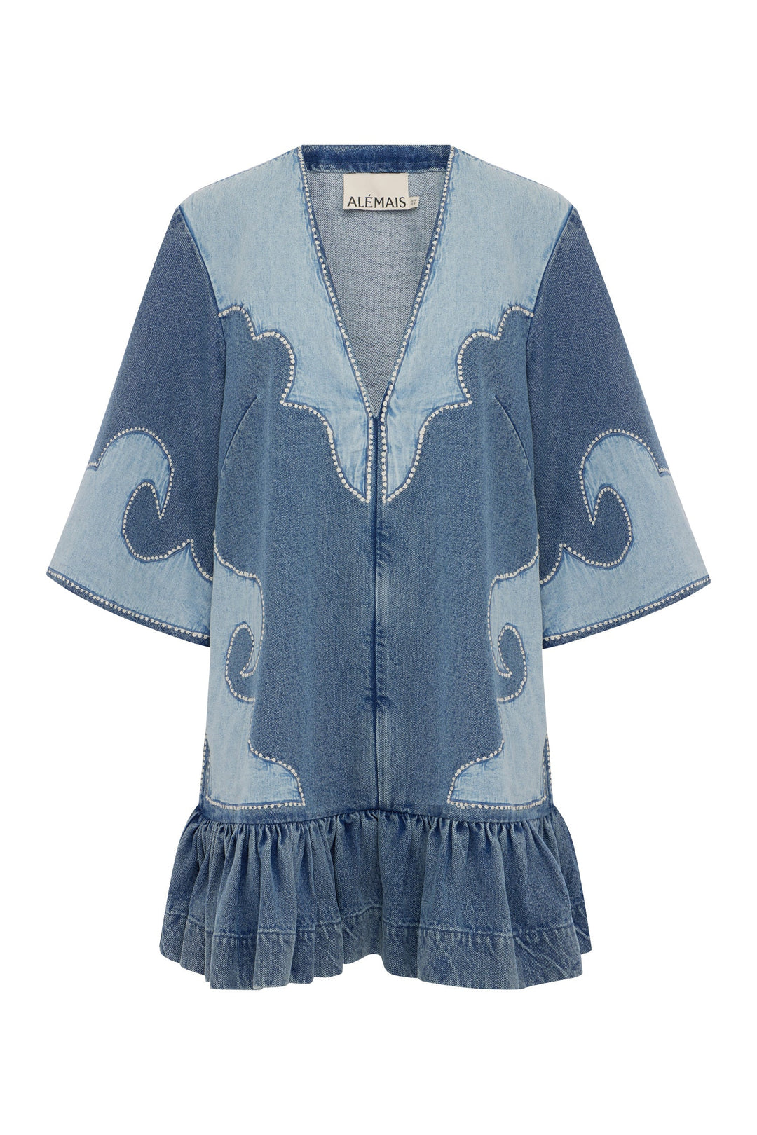 Alemais Jesse Denim Applique Mini Dress