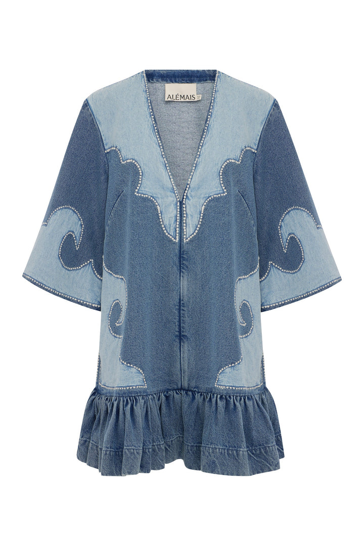 Alemais Jesse Denim Applique Mini Dress