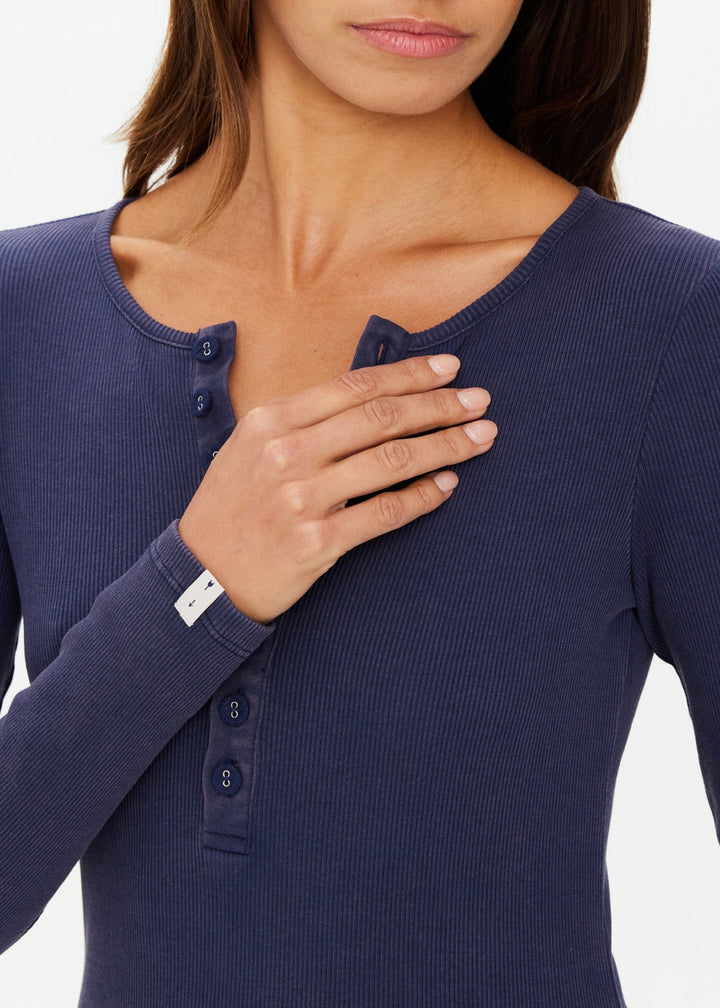 The Upside - Ness Ribbed Long Sleeve Top - Washed Denim